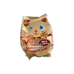 a bag of cat shaped snacks on a white background with the words hello kitty written in japanese