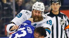 Sharks' Thornton loses chunk of beard in fight  ||  Sharks star Joe Thornton had a chunk of his signature beard ripped out during a fight with Maple Leafs center Nazem Kadri on Thursday night. http://www.espn.com/nhl/story/_/id/21962743/san-jose-sharks-joe-thornton-loses-chunk-beard-fight-nazem-kadri-toronto-maple-leafs?utm_campaign=crowdfire&utm_content=crowdfire&utm_medium=social&utm_source=pinterest Joe Thornton, Instant Karma, Adidas Zx Flux, Hockey Stuff, San Jose Sharks, Sport Quotes, Gym Tank Tops, Toronto Maple Leafs, Healthy Snacks For Kids