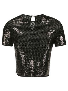 To0691 from MuglerComposition: 83% Polyamide, 17% Elasthane Feminine Mystique, Sequin Crop Top, French Fashion Designers, Sequin Design, Crop Top Blouse, Evening Attire, Blouse Black, French Fashion, Black Sequins