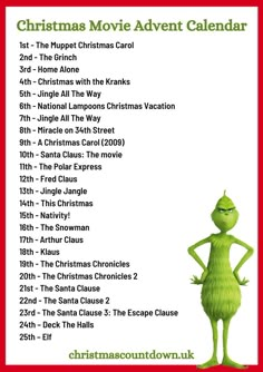 Christmas Movie Advent Calendar Christmas Decoration List, Christmas Countdown Ideas For Adults, How Many Days Until Christmas