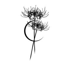 a black and white drawing of a flower on a white background with the letter g