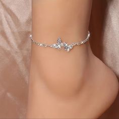 This Posting Is For One Double Butterfly Rhinestone Anklet Bracelet. This Is An Adorable Piece Of Jewelry For The Summer Time Or Beach Time! Wonderful Addition For Your Closet. Condition: Brand New Color: Silver Fast And Careful Shipping! Beautiful Anklet Silverchain, Rhinestone Anklet, Cute Anklets, Double Butterfly, Butterfly Chain, Butterfly Rhinestone, Goddess Jewelry, Ankle Jewelry, Fancy Jewelry