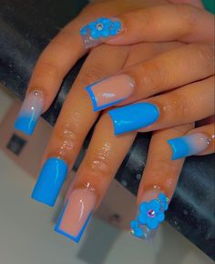 Simple Nail Sets, Nails Suggestions, Blue And Purple Nails, Pink Tip Nails, Girly Acrylic, Acrylic Toe Nails, Blue Acrylic Nails, Baddie Nails