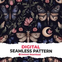 digital seamless pattern with butterflies and flowers