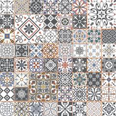 an assortment of different colored and black and white tile designs, all in various patterns