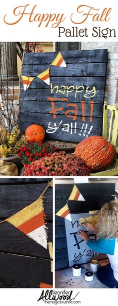 a collage of photos with the words happy fall written on it and pumpkins