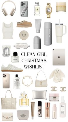 the clean girl christmas wish list is filled with all kinds of items that are on display