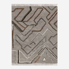 a gray rug with an abstract design on the top and bottom, along with a white background