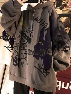 Men's Oversize Graffiti Print Hoodie - HouseofHalley Three Musketeers, Dream Aesthetic, Baggy Clothes, Gray Fabric, Tomboy Fashion, Tarzan, Really Cute Outfits