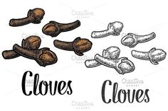 cloves and cinnamon on a white background with the words cloves written below