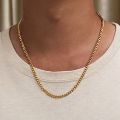 4mm 18K Gold Chain Necklace, Mens Gold Cuban Link Chain, Mens Jewelry - Gold Chain For Men - By Twistedpendant by Twistedpendant on Etsy Mens Gold Chain Necklace, Etsy Jewellery, Gold Cuban Link Chain, Chain For Men, Necklace Mens, Mens Gold Jewelry, 18k Gold Chain, Mens Gold Bracelets, Gold Chains For Men