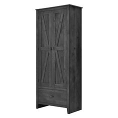 a tall wooden cabinet with two doors