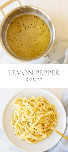 lemon pepper sauce in a pan and on a plate