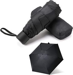 Compact Travel Umbrella with Case Sun&Rain Lightweight Small and Compact Suit for Pocket Kawaii Logo, Sun Umbrella, Black Knees