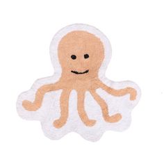 an orange and white octopus rug on a white background