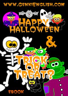 an image of happy halloween and trick or treat book cover with cartoon characters on it