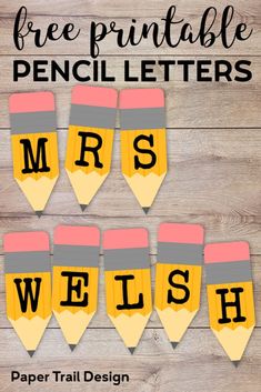 the free printable pencil letters for mrs and mr's week are on display