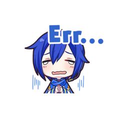 an anime character with blue hair and the word err above it's head