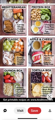 an iphone screen showing the different types of food in each box, including grapes, apples, and other foods