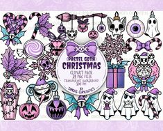 a purple and white christmas clipart pack with lots of different items in the background