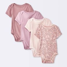 Baby Girls' 4pk Floral Short Sleeve Cotton Bodysuit - Cloud Island™ Pink Newborn Pink Newborn, Cloud Island, Floral Bodysuit, Ruffle Bodysuit, Cotton Bodysuit, Girl Onesies, Baby Shorts