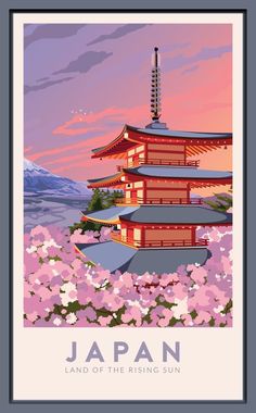 Tokyo Painting, Cherry Blossom Poster, Japan Travel Poster, Tokyo Print, 달력 디자인, Japanese Pagoda, Japan Illustration, Japan Painting, Poster Japanese