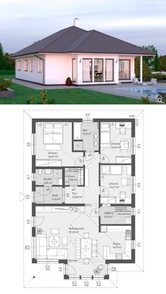 the floor plan for this modern house is very simple and has two separate rooms, one with