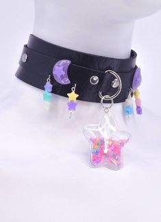 Pretty Chokers, Simpul Dasi, Lavender Moon, Moon Galaxy, Galaxy Pendant, Goth Necklace, Pastel Goth Fashion, Black Choker Necklace