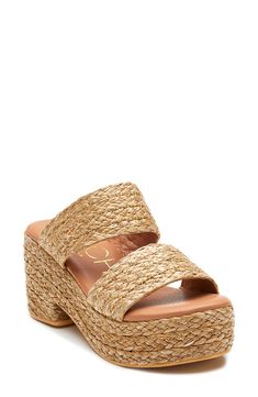 Braided raffia adds organic texture to this espadrille-inspired sandal raised on a walkable block heel and a lightly cushioned footbed. Style Name:Coconuts By Matisse Ocean Ave Espadrille Platform Slide Sandal (Women). Style Number: 6180639. Available in stores. Beach Heels, Matisse Shoes, Espadrilles Platform, Platform Block Heels, Platform Slides, Espadrille Sandals, Espadrilles Wedges, Platform Wedges, Sandal Espadrille