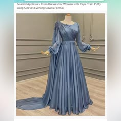 New With Tags Never Been Worn Gorgeous Dusty Blue Dress Never Been Worn With Cape Baju Kahwin, Hijab Dress Party, Muslim Evening Dresses, Soiree Dresses, Soiree Dress, Gowns Dresses Elegant, Plus Size Gowns, Evening Dresses With Sleeves, Fancy Dresses Long