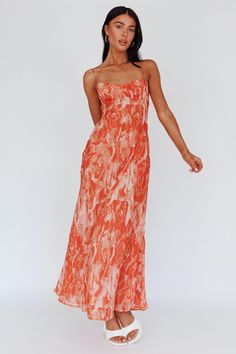 Shop the Nerida Twist Back Maxi Dress Swirl Orange | Selfie Leslie Selfie Leslie, Orange Print, Ruffle Midi Dress, Baguette Bag, Halterneck Dress, Printed Maxi, Floral Midi Dress, Dress 100, Dance Dresses