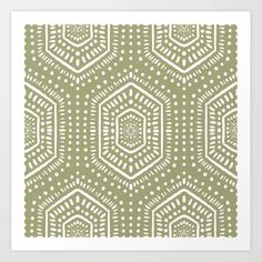 a beige and white art print with an intricate design on it's surface,