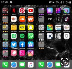 an iphone screen with several different icons on the back and side, all in black