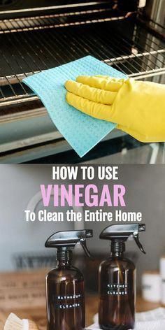 how to use vinegar to clean the entire home with gloves and cloths on an oven