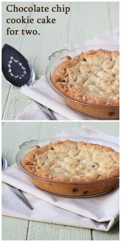 chocolate chip cookie cake for two is ready to be baked in the oven and eaten