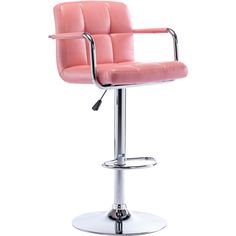 a pink leatherette bar stool with chrome frame and footrests on an isolated white background