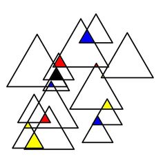 four triangles with different colors and shapes in the same triangle, all on one side