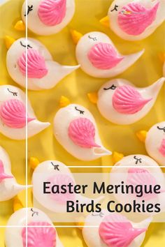 easter meringue birds cookies with pink icing