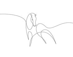 a line drawing of a horse with its head in the air and it's tail out