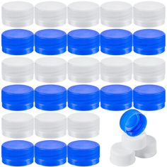 blue and white plastic caps with nozzles are shown in this image, set of 20