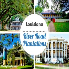 several pictures of houses and trees with the words, louisiana river road plantations