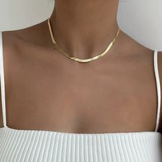 French Herringbone Necklace – Ringified Jewelry Simple Elegant Gold Jewellery, Gold Necklace Herringbone, Asthetic Jewellery Silver, Gold Classic Jewelry, Gold Thick Necklace, Gold Necklace Thick, Stainless Steel Gold Jewelry, Herringbone Gold Necklace, Gold Prom Necklace