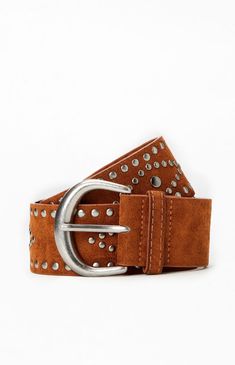 Add a touch of edgy style to your outfit with the Suede Studded Belt from LA Hearts, featuring soft suede construction adorned with silver metal studs throughout and a chic round buckle closure.Wide beltSuede constructionMetal studsRound buckle closure LA Hearts Womens Suede Studded Belt - Brown Ladies Belts, 2024 Clothes, Stud Belt, Belt Wide, Women's Belts, Hip Belt, Brown Fits, Suede Belt, Casual Belt