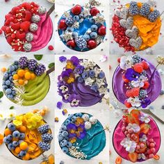 there are many different types of fruit on the plates and one has berries in it