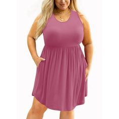 SHOWMALL Plus Size Summer Dress for Women Casual Sleeveless Scoop Neck Flowy Pleated Sun Beach Boho Elegant Girls Babydoll Swing Dresses with Pockets SHOWMALL women's plus size long sleeve clothing is a perfect top for the casual, sporty girl!! Its quite long so you could wear it alone with leggings or tuck it in for a more fitted look, and would look cute with a leather or jean jacket. Material: Plus size dress for women made of lightweight rayon and soft spandex material, super comfy and nicel Plus Size Flowy Dress, Dresses Sundress, Plus Size Beach Wear, Plus Size Summer Dress, Summer Dress For Women, Elegant Girls, Sporty Girl, Dresses For Pregnant Women, Sundresses Women