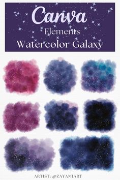 the watercolor galaxy is shown in purple and blue