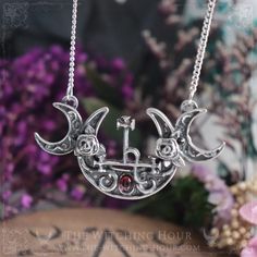 This necklace is adorned with the sigil of Lilith, goddess who symbolizes the night and the feminity. The sigil is surrounded with a triple moon, with roses and a red garnet cabochon. - High quality pewter, 97% pure and hypoallergenic - Totally handmade - Natural red garnet - Adjustable stainless steel chain - Size: 6,5 x 3,1 cm This necklace is an original creation of The Witching Hour It was designed and totally handmade in our small french studio The gemstones are natural, so their color and Sigil Of Lilith, Lilith Goddess, Goddess Lilith, The Witching Hour, Witching Hour, Triple Moon, Red Garnet, Natural Red, Jewelry Handmade