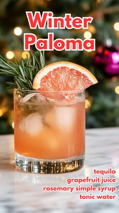 Winter Paloma Tropical Drink Recipes, Rosemary Cocktail, Grapefruit Cocktail, Paloma Cocktail, Rosemary Simple Syrup, Gin Drinks, Yummy Alcoholic Drinks, Refreshing Cocktail