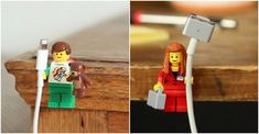 two pictures side by side one has a lego man and the other has a plug in it