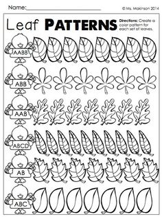 leaf pattern worksheet for kids